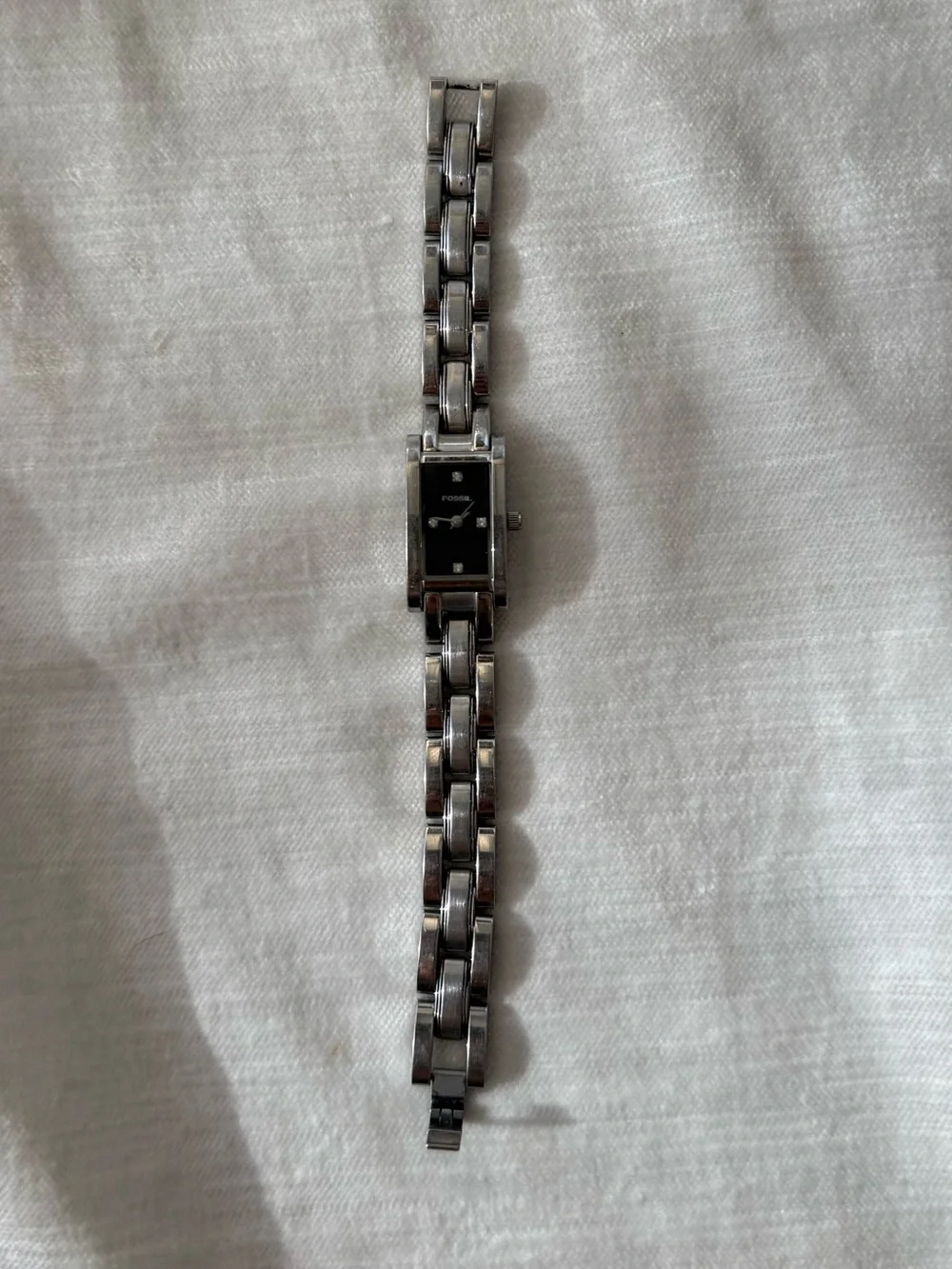 Fossil Silver Stainless Steel Bracelet Watch with Black Dial